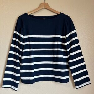 J.Crew Size M Shirt Classic Fit Striped Boat Long Sleeve Tee Blue White Mariner